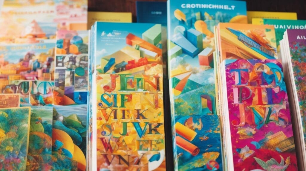 A collection of colorful notebooks lined up on a table.