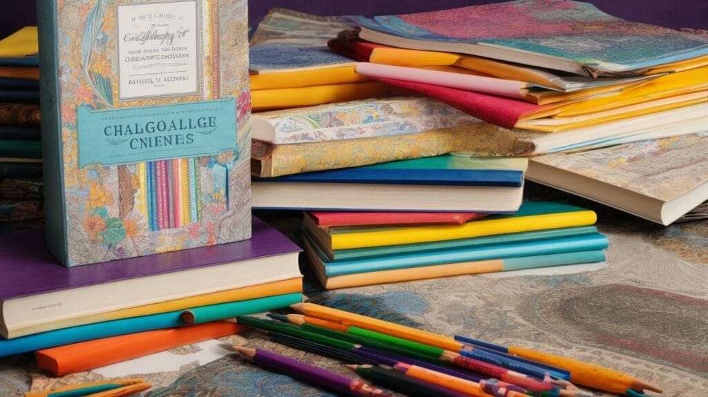 A collection of colored pencils and notebooks on a table, perfect for contests and challenges.