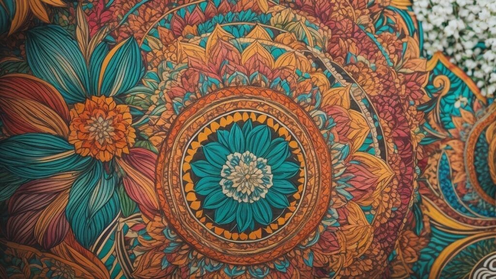 A vibrant mandala pattern on a wall, perfect for stimulating emotional development.