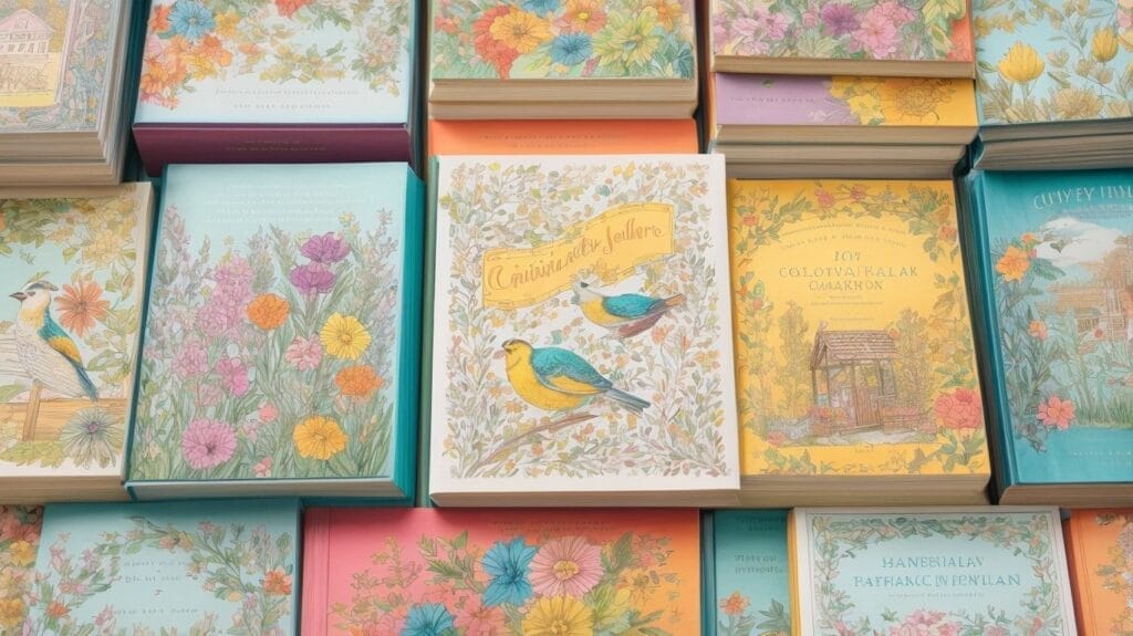 A stack of coloring books with birds on them, filled with moral lessons.