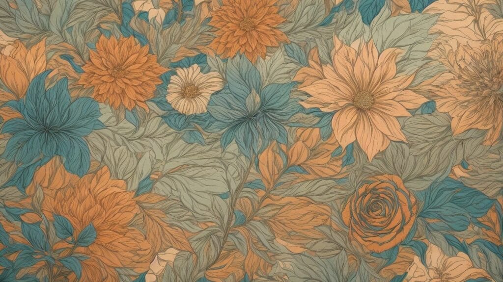 A floral pattern with blue, orange, and green flowers that promotes relaxation and mindfulness.