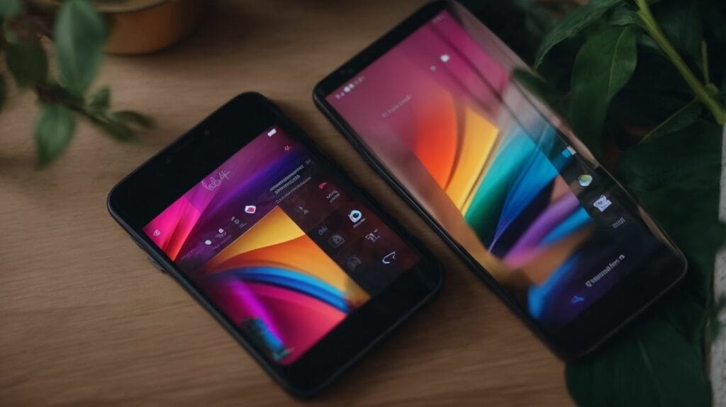 Two customizable smartphones next to each other on a table.