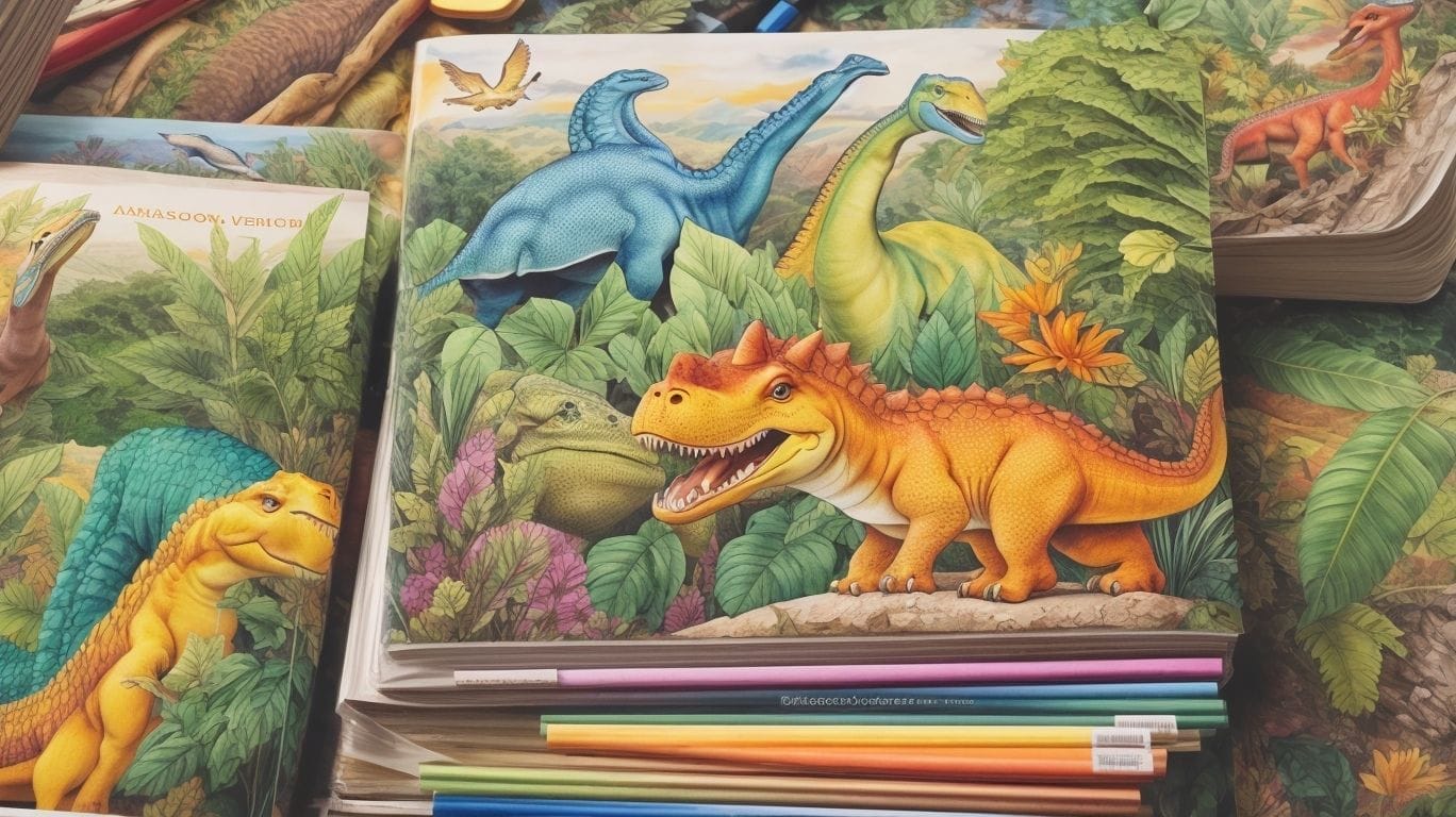 A stack of dinosaur coloring books.