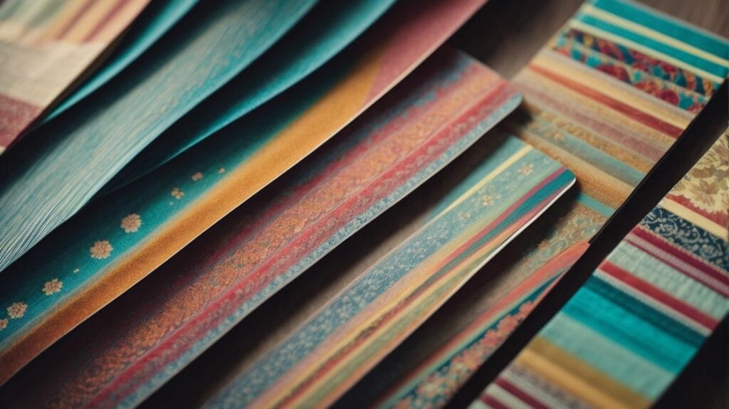 Colorful DIY bookmarks on a wooden table.