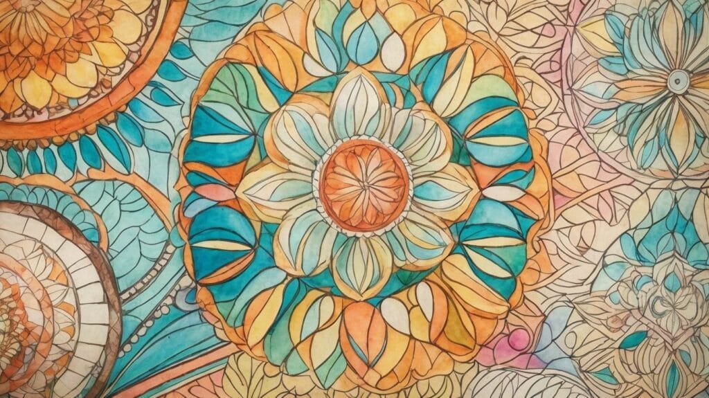 A colorful drawing with a lot of flowers on it, perfect for coloring pages.