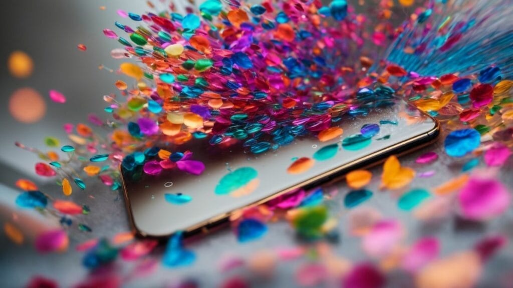 Free apps release colorful confetti from a phone.
