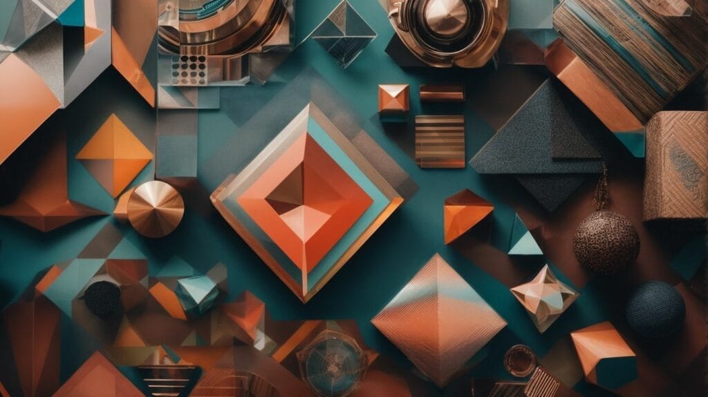 Geometric coloring pages featuring abstract shapes in a blue and orange color scheme.