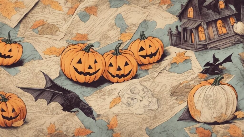 Halloween pumpkins and bats on a Coloring Pages.
