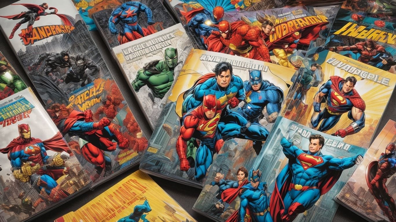 A collection of superhero comic books featuring Superman and Batman from DC Comics.