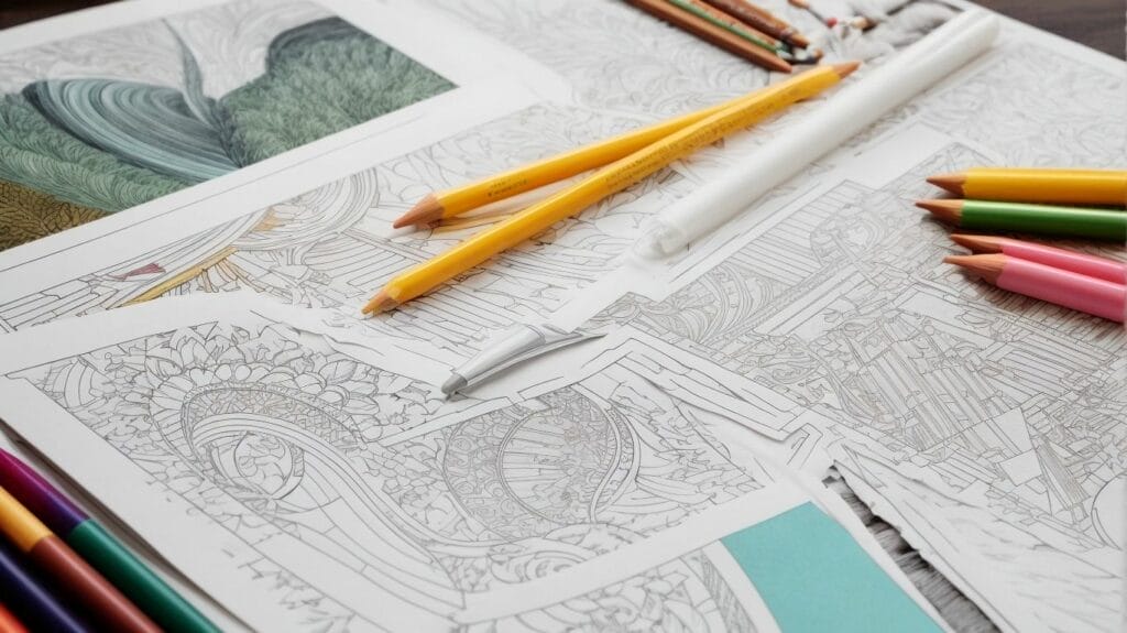 A beginner-friendly coloring book with coloring pages and colored pencils on a table.